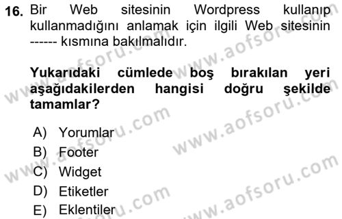 İçerik Yönetim Sistemleri Dersi Ara Sınavı Deneme Sınav Soruları 16. Soru