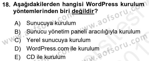 İçerik Yönetim Sistemleri Dersi Ara Sınavı Deneme Sınav Soruları 18. Soru