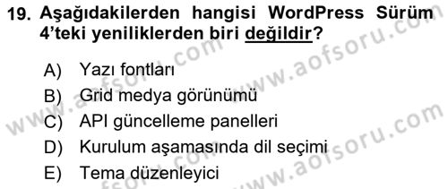 İçerik Yönetim Sistemleri Dersi 2018 - 2019 Yılı (Vize) Ara Sınav Soruları 19. Soru