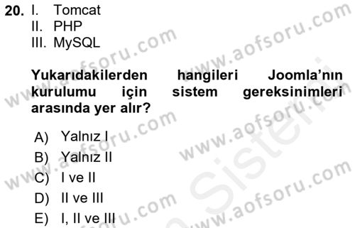 İçerik Yönetim Sistemleri Dersi Ara Sınavı Deneme Sınav Soruları 20. Soru
