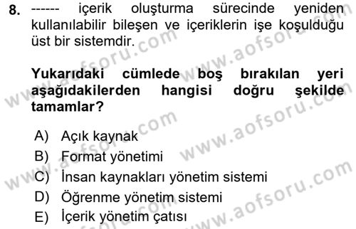 İçerik Yönetim Sistemleri Dersi 2018 - 2019 Yılı (Vize) Ara Sınav Soruları 8. Soru