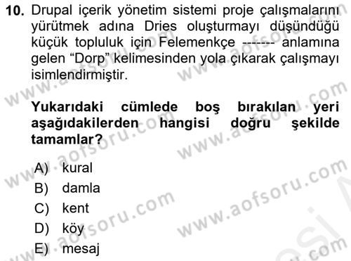 İçerik Yönetim Sistemleri Dersi 2018 - 2019 Yılı (Final) Dönem Sonu Sınav Soruları 10. Soru