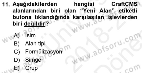 İçerik Yönetim Sistemleri Dersi 2018 - 2019 Yılı (Final) Dönem Sonu Sınav Soruları 11. Soru