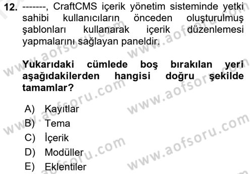 İçerik Yönetim Sistemleri Dersi 2018 - 2019 Yılı (Final) Dönem Sonu Sınav Soruları 12. Soru