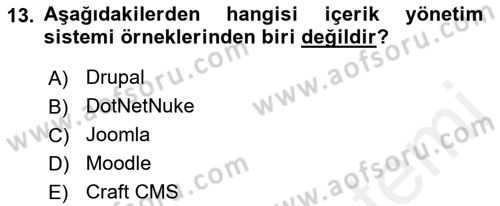İçerik Yönetim Sistemleri Dersi 2018 - 2019 Yılı (Final) Dönem Sonu Sınav Soruları 13. Soru