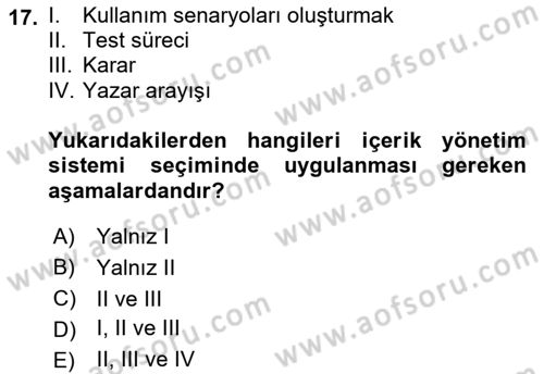 İçerik Yönetim Sistemleri Dersi 2018 - 2019 Yılı (Final) Dönem Sonu Sınav Soruları 17. Soru