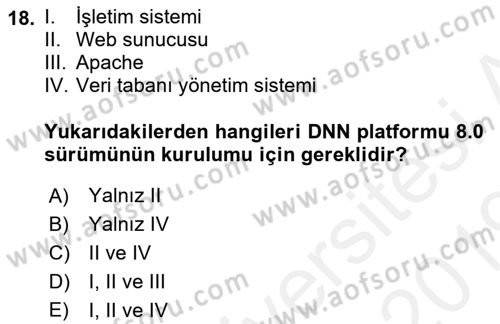 İçerik Yönetim Sistemleri Dersi 2018 - 2019 Yılı (Final) Dönem Sonu Sınav Soruları 18. Soru