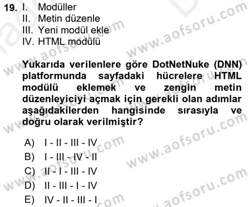 İçerik Yönetim Sistemleri Dersi 2018 - 2019 Yılı (Final) Dönem Sonu Sınav Soruları 19. Soru