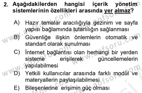 İçerik Yönetim Sistemleri Dersi 2018 - 2019 Yılı (Final) Dönem Sonu Sınav Soruları 2. Soru