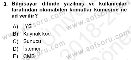 İçerik Yönetim Sistemleri Dersi 2018 - 2019 Yılı (Final) Dönem Sonu Sınav Soruları 3. Soru