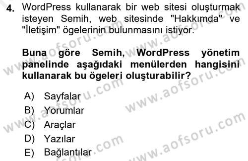 İçerik Yönetim Sistemleri Dersi 2018 - 2019 Yılı (Final) Dönem Sonu Sınav Soruları 4. Soru