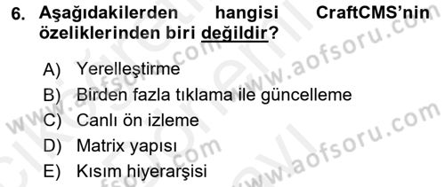 İçerik Yönetim Sistemleri Dersi 2018 - 2019 Yılı (Final) Dönem Sonu Sınav Soruları 6. Soru