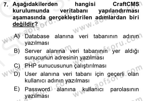 İçerik Yönetim Sistemleri Dersi 2018 - 2019 Yılı (Final) Dönem Sonu Sınav Soruları 7. Soru