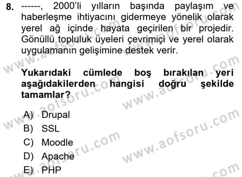İçerik Yönetim Sistemleri Dersi 2018 - 2019 Yılı (Final) Dönem Sonu Sınav Soruları 8. Soru