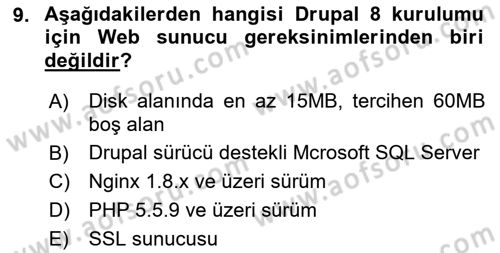 İçerik Yönetim Sistemleri Dersi 2018 - 2019 Yılı (Final) Dönem Sonu Sınav Soruları 9. Soru