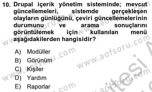 İçerik Yönetim Sistemleri Dersi 2018 - 2019 Yılı Yaz Okulu Sınav Soruları 10. Soru