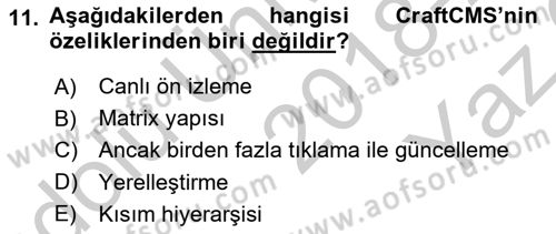 İçerik Yönetim Sistemleri Dersi 2018 - 2019 Yılı Yaz Okulu Sınav Soruları 11. Soru