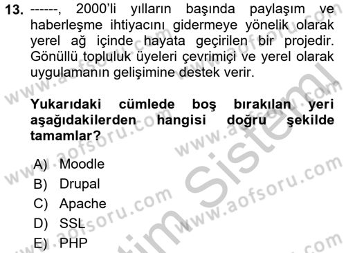 İçerik Yönetim Sistemleri Dersi 2018 - 2019 Yılı Yaz Okulu Sınav Soruları 13. Soru