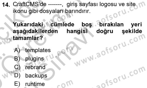 İçerik Yönetim Sistemleri Dersi 2018 - 2019 Yılı Yaz Okulu Sınav Soruları 14. Soru
