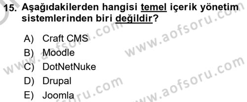 İçerik Yönetim Sistemleri Dersi 2018 - 2019 Yılı Yaz Okulu Sınav Soruları 15. Soru