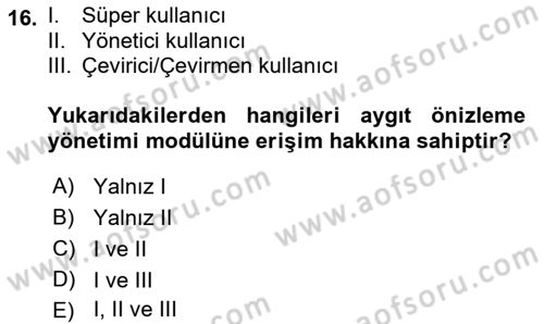 İçerik Yönetim Sistemleri Dersi 2018 - 2019 Yılı Yaz Okulu Sınav Soruları 16. Soru