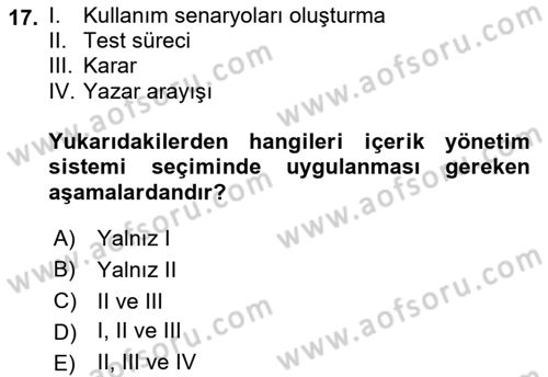 İçerik Yönetim Sistemleri Dersi 2018 - 2019 Yılı Yaz Okulu Sınav Soruları 17. Soru