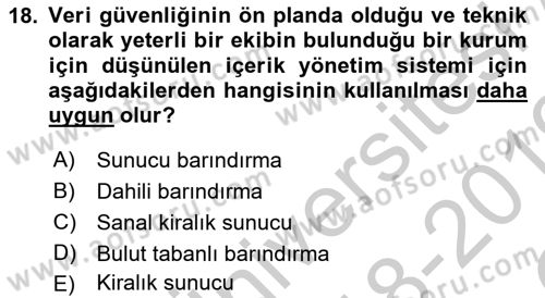 İçerik Yönetim Sistemleri Dersi 2018 - 2019 Yılı Yaz Okulu Sınav Soruları 18. Soru