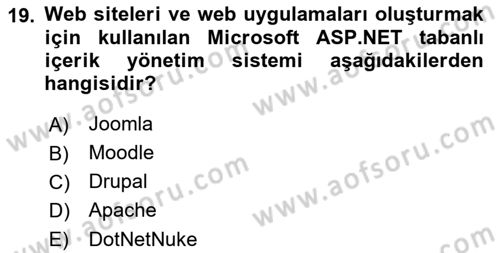 İçerik Yönetim Sistemleri Dersi 2018 - 2019 Yılı Yaz Okulu Sınav Soruları 19. Soru