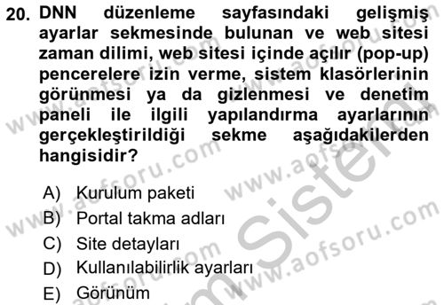 İçerik Yönetim Sistemleri Dersi 2018 - 2019 Yılı Yaz Okulu Sınav Soruları 20. Soru