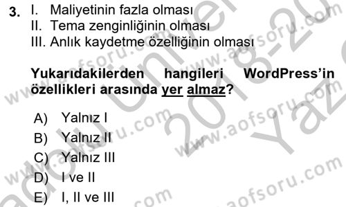 İçerik Yönetim Sistemleri Dersi 2018 - 2019 Yılı Yaz Okulu Sınav Soruları 3. Soru