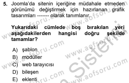 İçerik Yönetim Sistemleri Dersi 2018 - 2019 Yılı Yaz Okulu Sınav Soruları 5. Soru