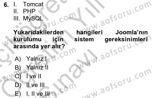 İçerik Yönetim Sistemleri Dersi 2018 - 2019 Yılı Yaz Okulu Sınav Soruları 6. Soru