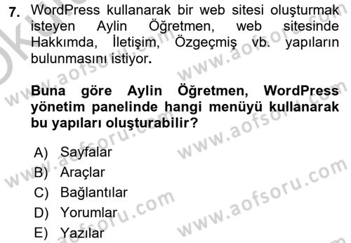 İçerik Yönetim Sistemleri Dersi 2018 - 2019 Yılı Yaz Okulu Sınav Soruları 7. Soru