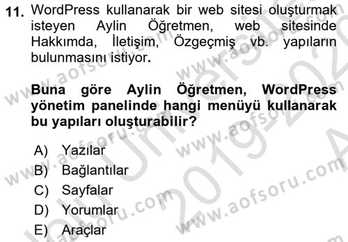 İçerik Yönetim Sistemleri Dersi Ara Sınavı Deneme Sınav Soruları 11. Soru