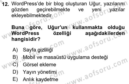 İçerik Yönetim Sistemleri Dersi 2019 - 2020 Yılı (Vize) Ara Sınav Soruları 12. Soru