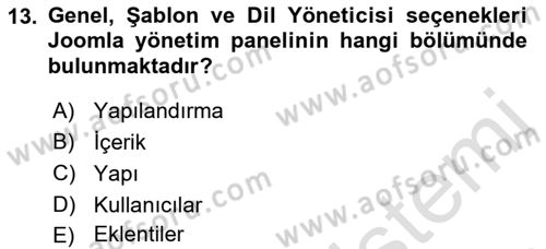 İçerik Yönetim Sistemleri Dersi Ara Sınavı Deneme Sınav Soruları 13. Soru