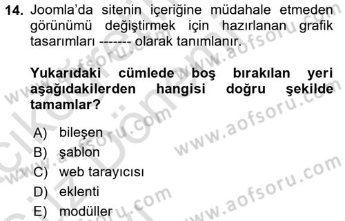 İçerik Yönetim Sistemleri Dersi Ara Sınavı Deneme Sınav Soruları 14. Soru