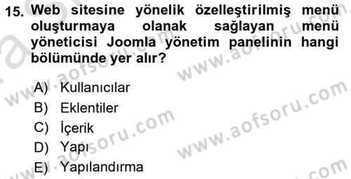 İçerik Yönetim Sistemleri Dersi 2019 - 2020 Yılı (Vize) Ara Sınav Soruları 15. Soru