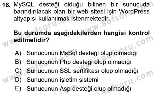 İçerik Yönetim Sistemleri Dersi 2019 - 2020 Yılı (Vize) Ara Sınav Soruları 16. Soru
