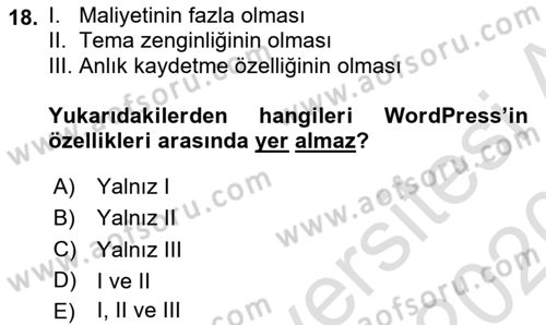 İçerik Yönetim Sistemleri Dersi 2019 - 2020 Yılı (Vize) Ara Sınav Soruları 18. Soru