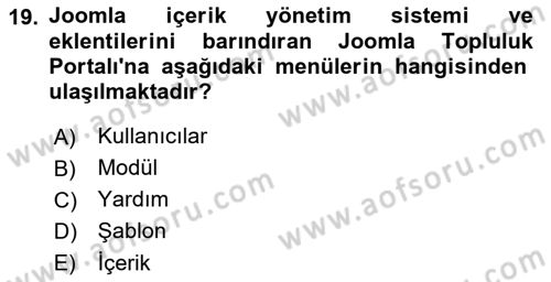 İçerik Yönetim Sistemleri Dersi Ara Sınavı Deneme Sınav Soruları 19. Soru