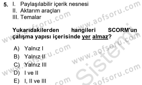 İçerik Yönetim Sistemleri Dersi Ara Sınavı Deneme Sınav Soruları 5. Soru