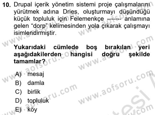 İçerik Yönetim Sistemleri Dersi 2019 - 2020 Yılı (Final) Dönem Sonu Sınav Soruları 10. Soru