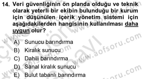 İçerik Yönetim Sistemleri Dersi 2019 - 2020 Yılı (Final) Dönem Sonu Sınav Soruları 14. Soru