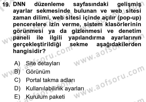 İçerik Yönetim Sistemleri Dersi 2019 - 2020 Yılı (Final) Dönem Sonu Sınav Soruları 19. Soru