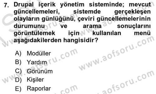 İçerik Yönetim Sistemleri Dersi 2019 - 2020 Yılı (Final) Dönem Sonu Sınav Soruları 7. Soru