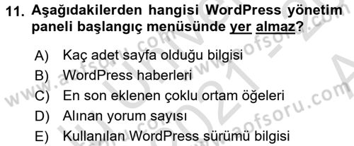 İçerik Yönetim Sistemleri Dersi 2021 - 2022 Yılı (Vize) Ara Sınav Soruları 11. Soru