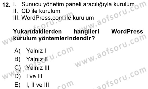 İçerik Yönetim Sistemleri Dersi 2021 - 2022 Yılı (Vize) Ara Sınav Soruları 12. Soru