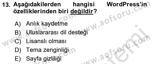 İçerik Yönetim Sistemleri Dersi 2021 - 2022 Yılı (Vize) Ara Sınav Soruları 13. Soru