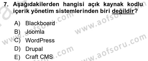 İçerik Yönetim Sistemleri Dersi 2021 - 2022 Yılı (Vize) Ara Sınav Soruları 7. Soru